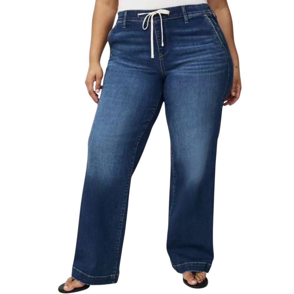 Torrid Feel The Fit Wide Leg Pull On Drawstring Jeans Dark Wash Plus Size 3R